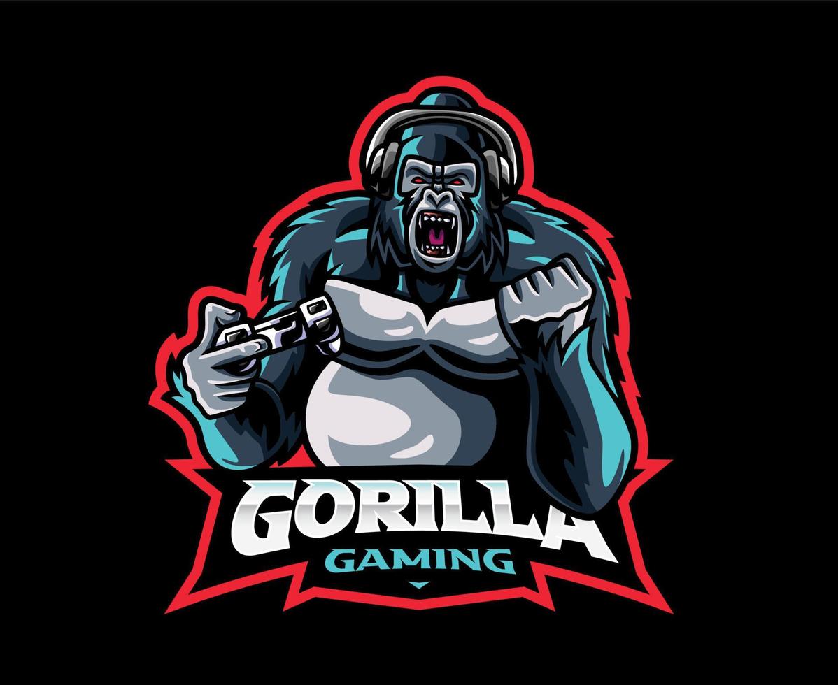 gorilla gamer portafortuna logo design vettore