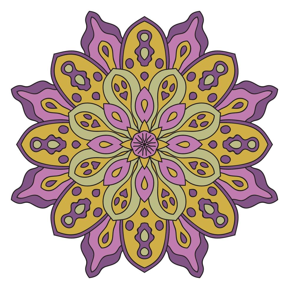 carino mandala. fiore ornamentale di doodle rotondo isolato su priorità bassa bianca. ornamento decorativo geometrico in stile etnico orientale. vettore