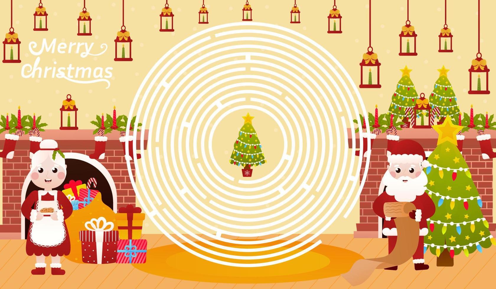 Natale enigma per bambini con Santa Claus è lettura elenco, Sig.ra Claus è Tenere Natale biscotti, cerchio labirinto vettore