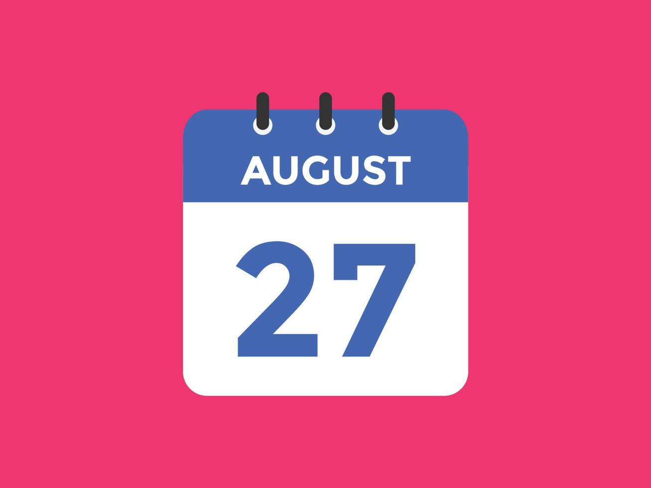 agosto 27 calendario promemoria. 27th agosto quotidiano calendario icona modello. calendario 27th agosto icona design modello. vettore illustrazione