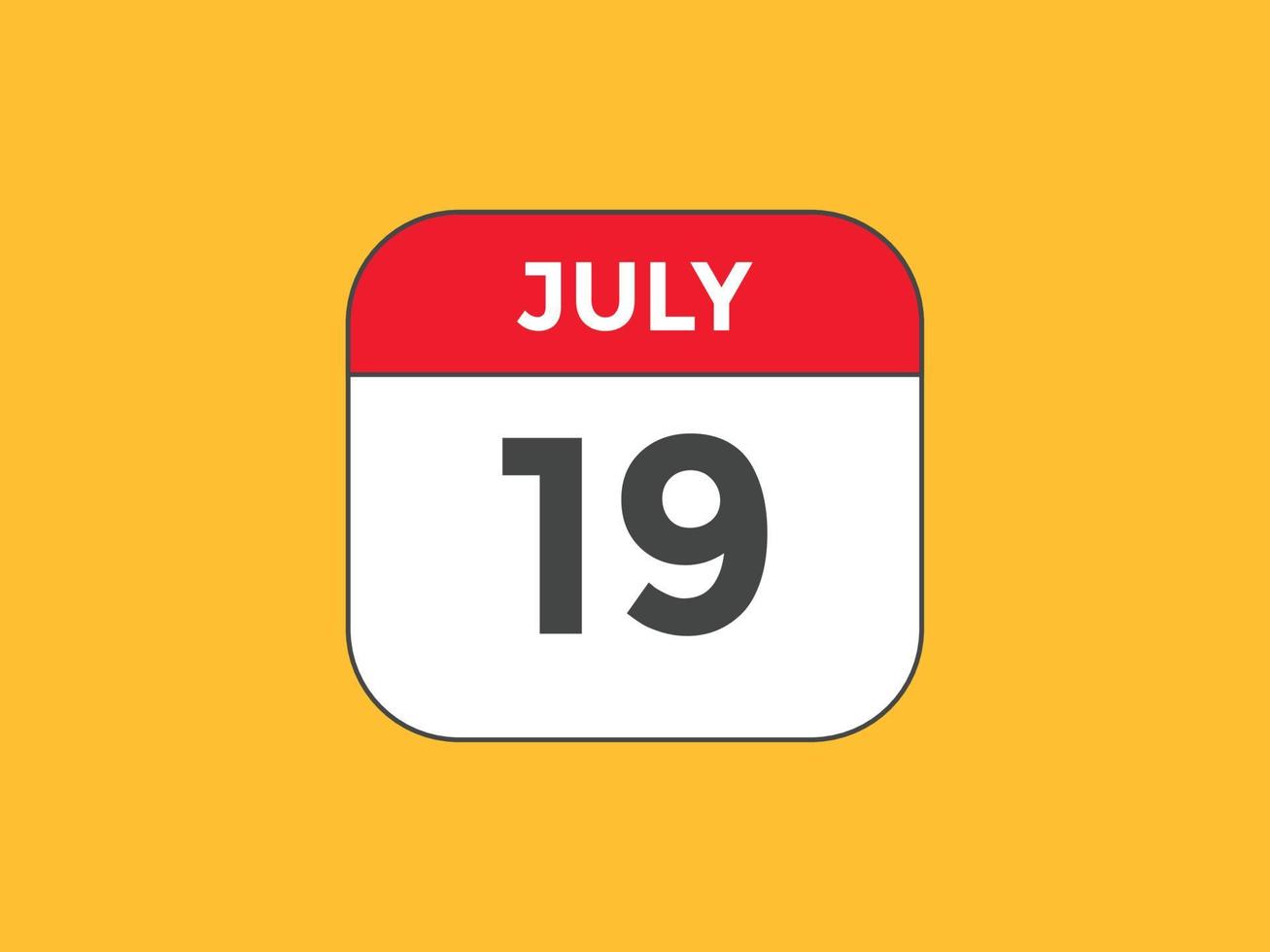 luglio 19 calendario promemoria. 19 luglio quotidiano calendario icona modello. calendario 19 luglio icona design modello. vettore illustrazione