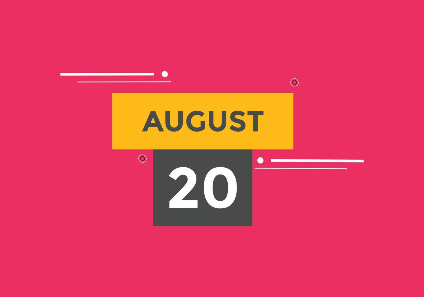 agosto 20 calendario promemoria. 20 agosto quotidiano calendario icona modello. calendario 20 agosto icona design modello. vettore illustrazione