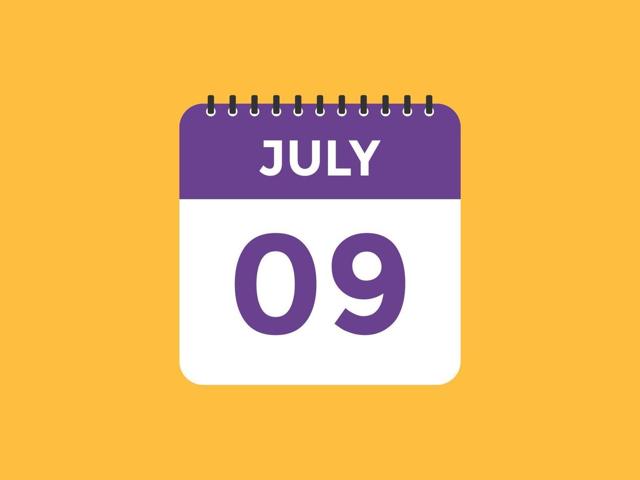 luglio 9 calendario promemoria. 9 ° luglio quotidiano calendario icona modello. calendario 9 ° luglio icona design modello. vettore illustrazione