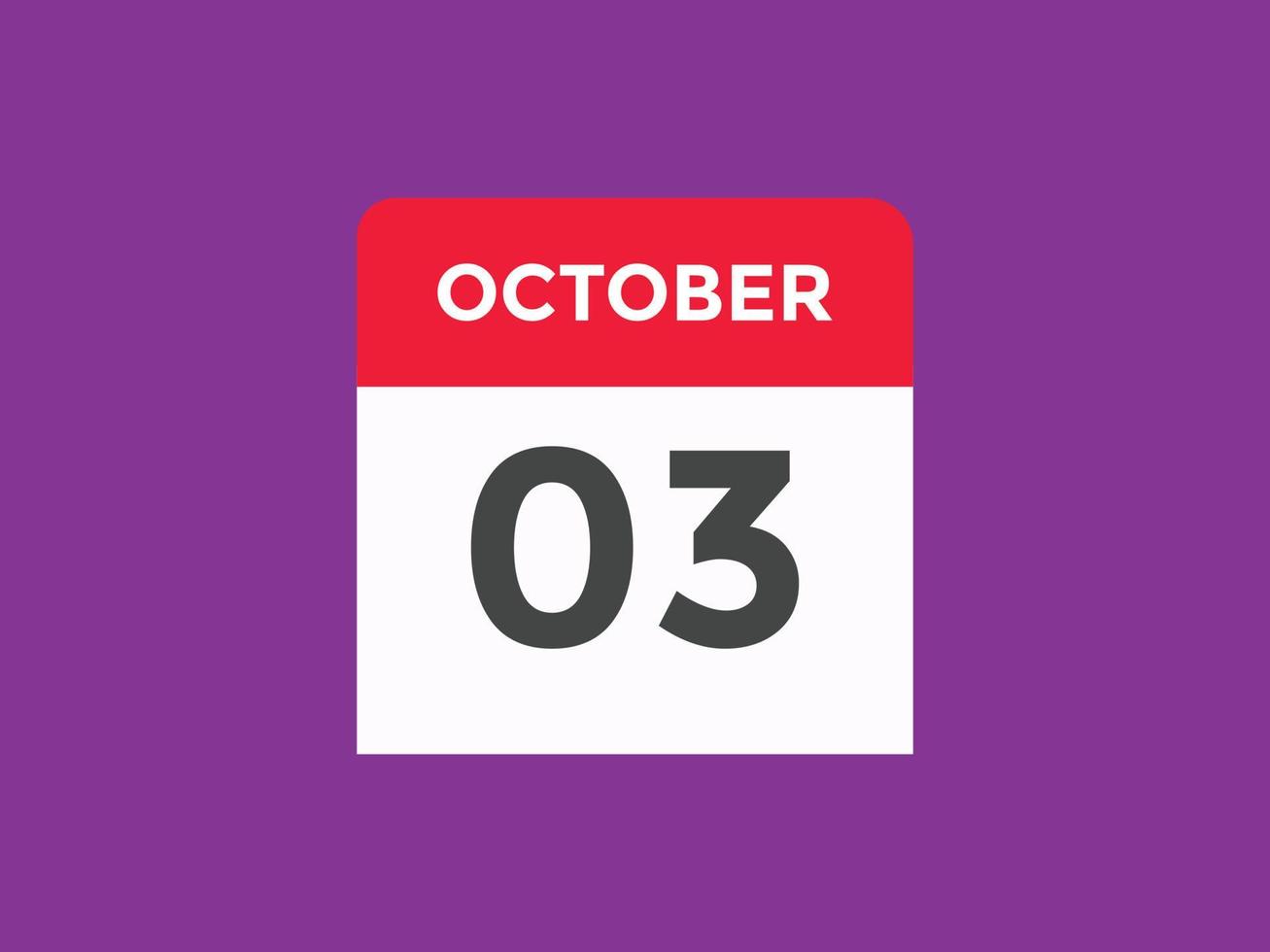 ottobre 3 calendario promemoria. 3 ° ottobre quotidiano calendario icona modello. calendario 3 ° ottobre icona design modello. vettore illustrazione