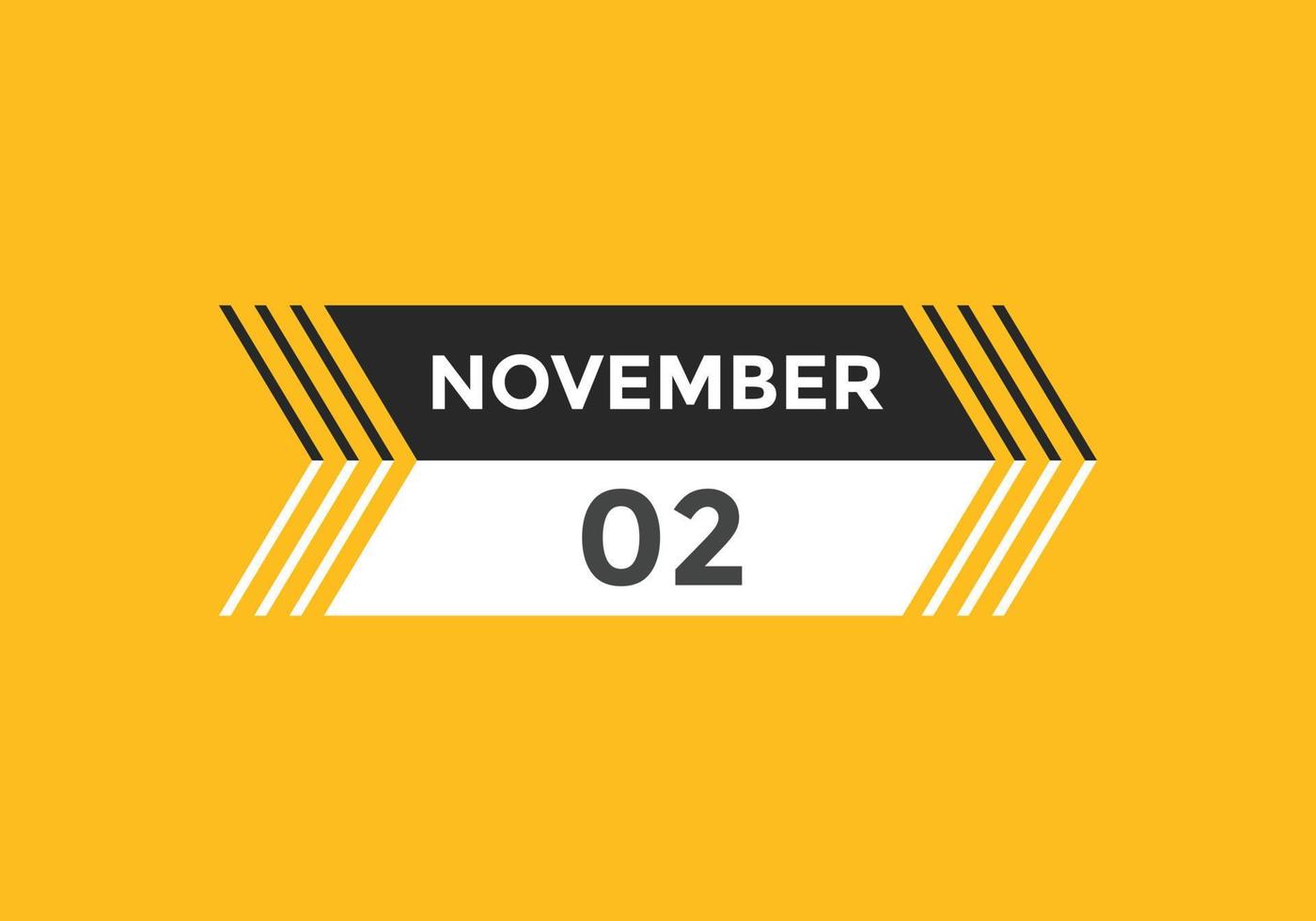 novembre 2 calendario promemoria. 2 ° novembre quotidiano calendario icona modello. calendario 2 ° novembre icona design modello. vettore illustrazione