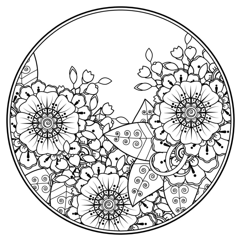 floreale sfondo con mehndi fiore. decorativo ornamento nel etnico orientale stile, scarabocchio ornamento, schema mano disegno. colorazione libro pagina. vettore