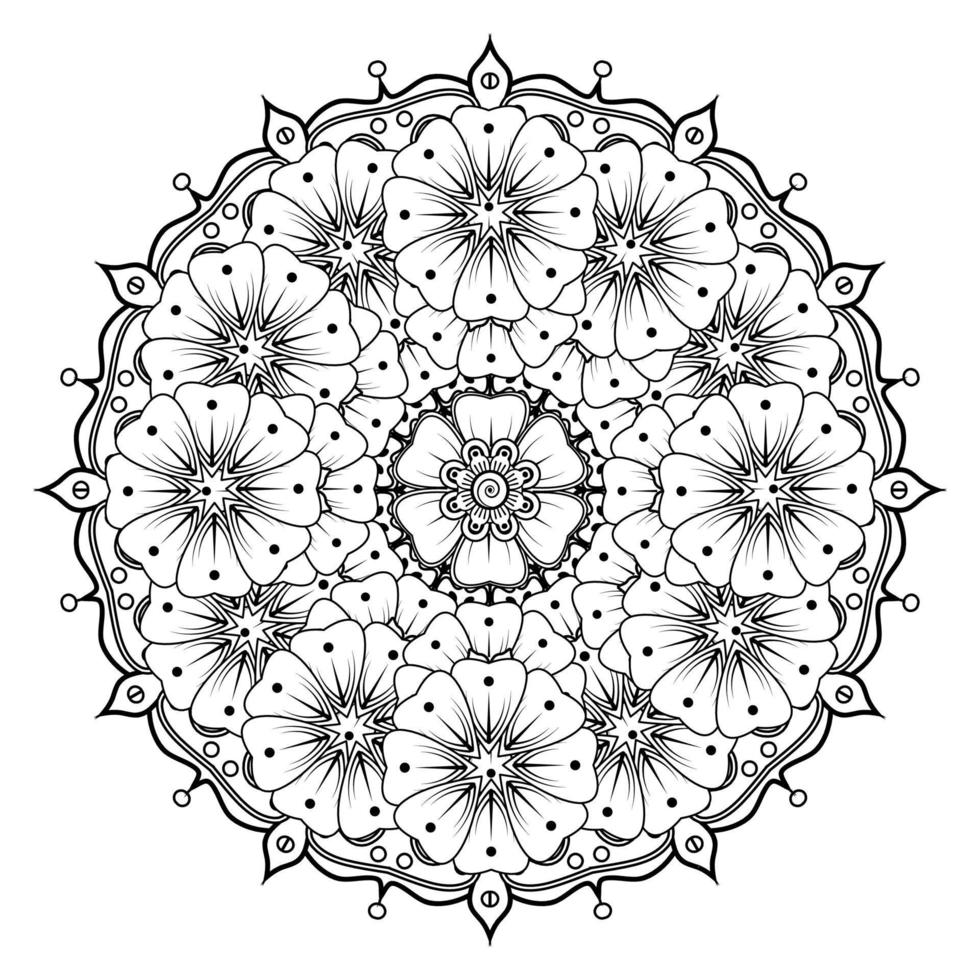 motivo circolare a forma di mandala per henné, mehndi, tatuaggio, decorazione. ornamento decorativo in stile etnico orientale. pagina del libro da colorare. vettore