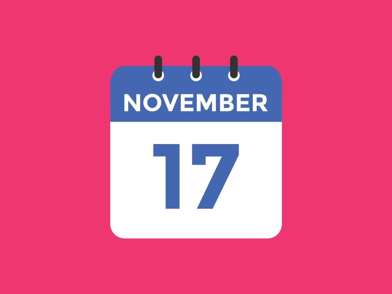 novembre 17 calendario promemoria. 17 ° novembre quotidiano calendario icona modello. calendario 17 ° novembre icona design modello. vettore illustrazione