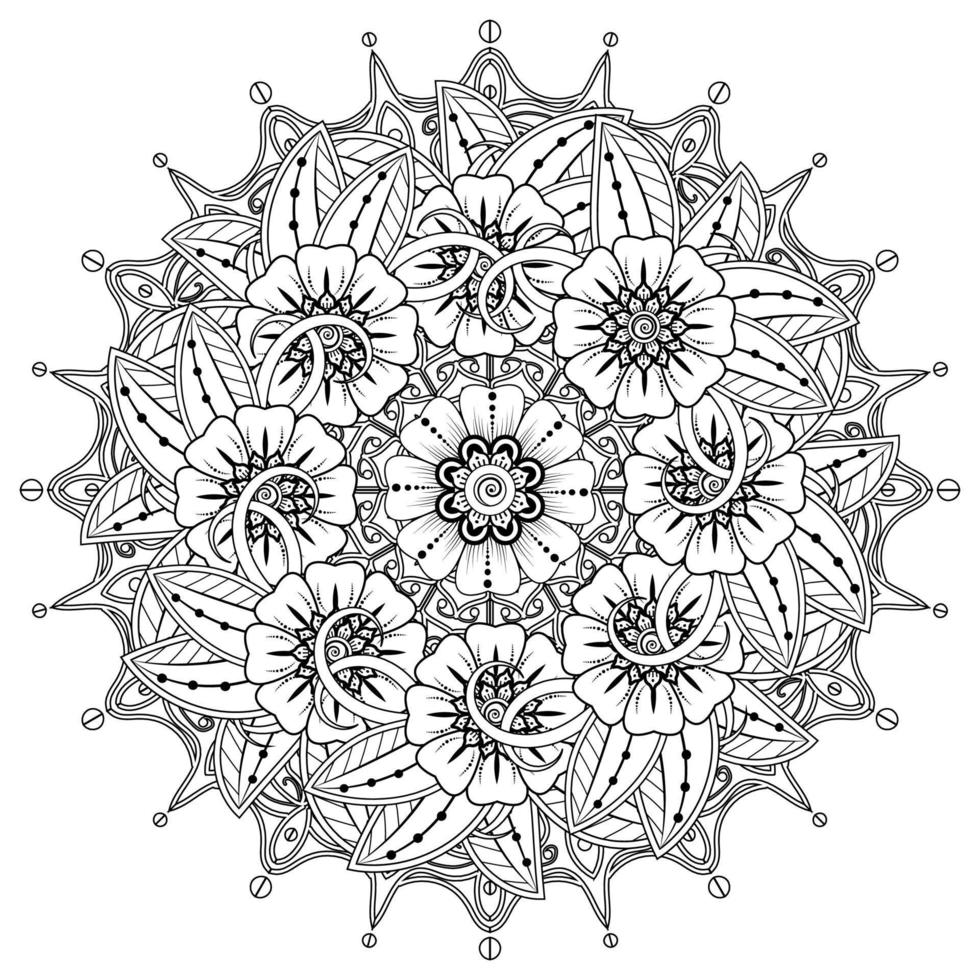 motivo circolare a forma di mandala per henné, mehndi, tatuaggio, decorazione. ornamento decorativo in stile etnico orientale. pagina del libro da colorare. vettore