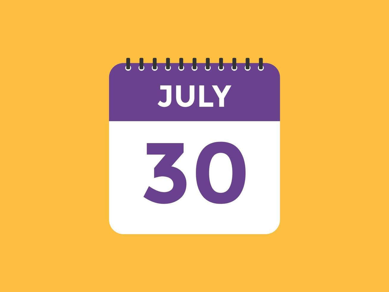 luglio 30 calendario promemoria. 30 luglio quotidiano calendario icona modello. calendario 30 luglio icona design modello. vettore illustrazione