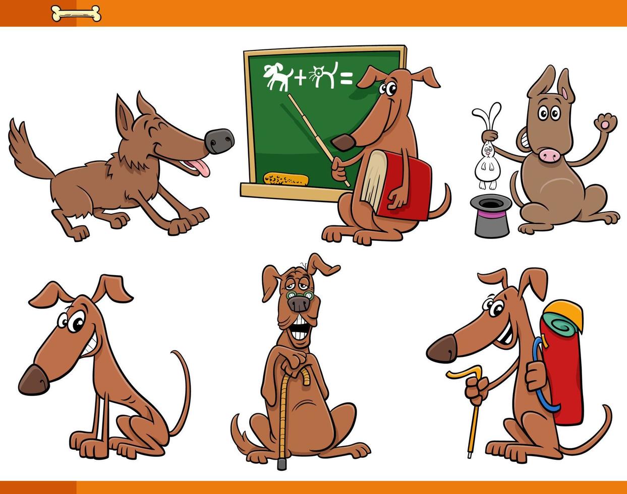 cartoni animati cani e cuccioli animali divertenti personaggi impostati vettore