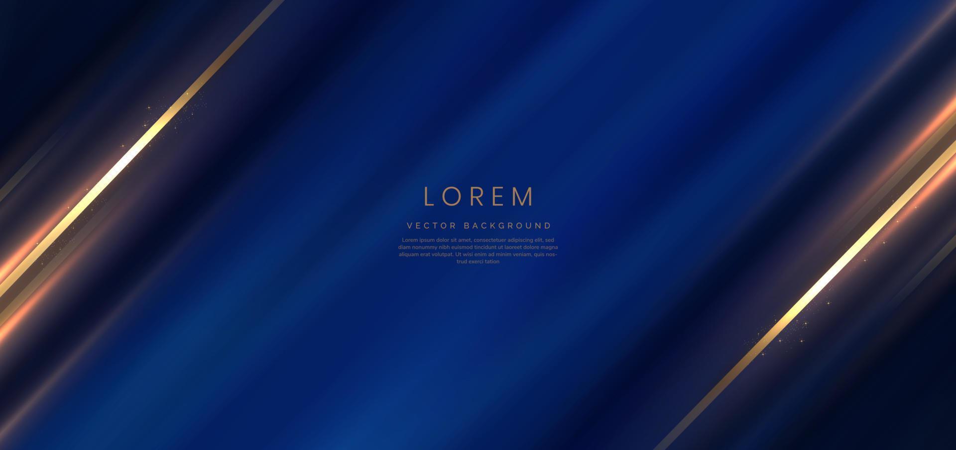 blu elegante lusso sfondo con d'oro Linee diagonale illuminazione effetto e scintillante con copia spazio per testo. vettore