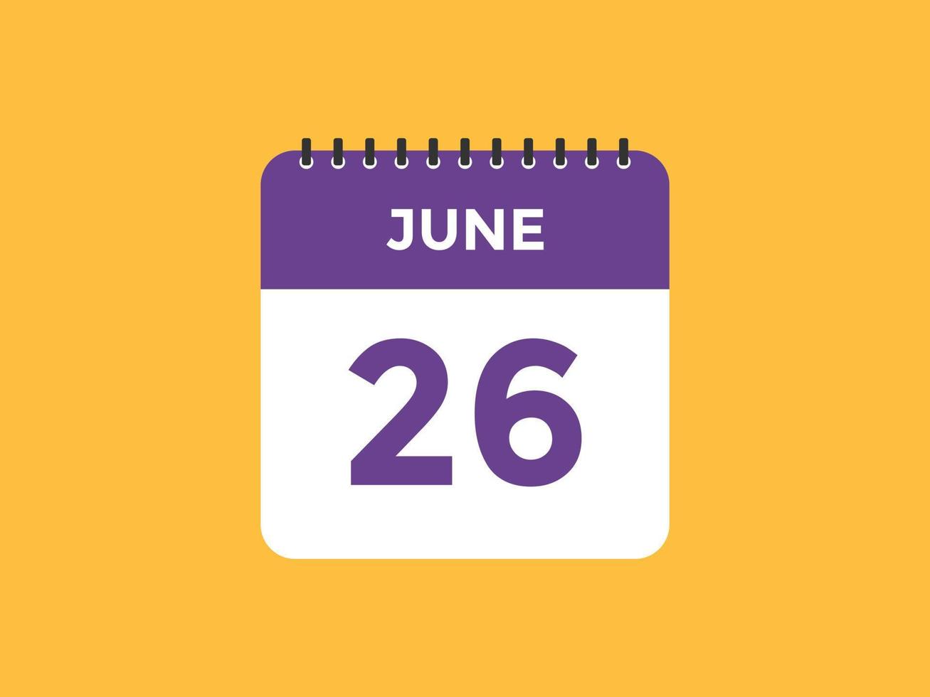 giugno 26 calendario promemoria. 26th giugno quotidiano calendario icona modello. calendario 26th giugno icona design modello. vettore illustrazione