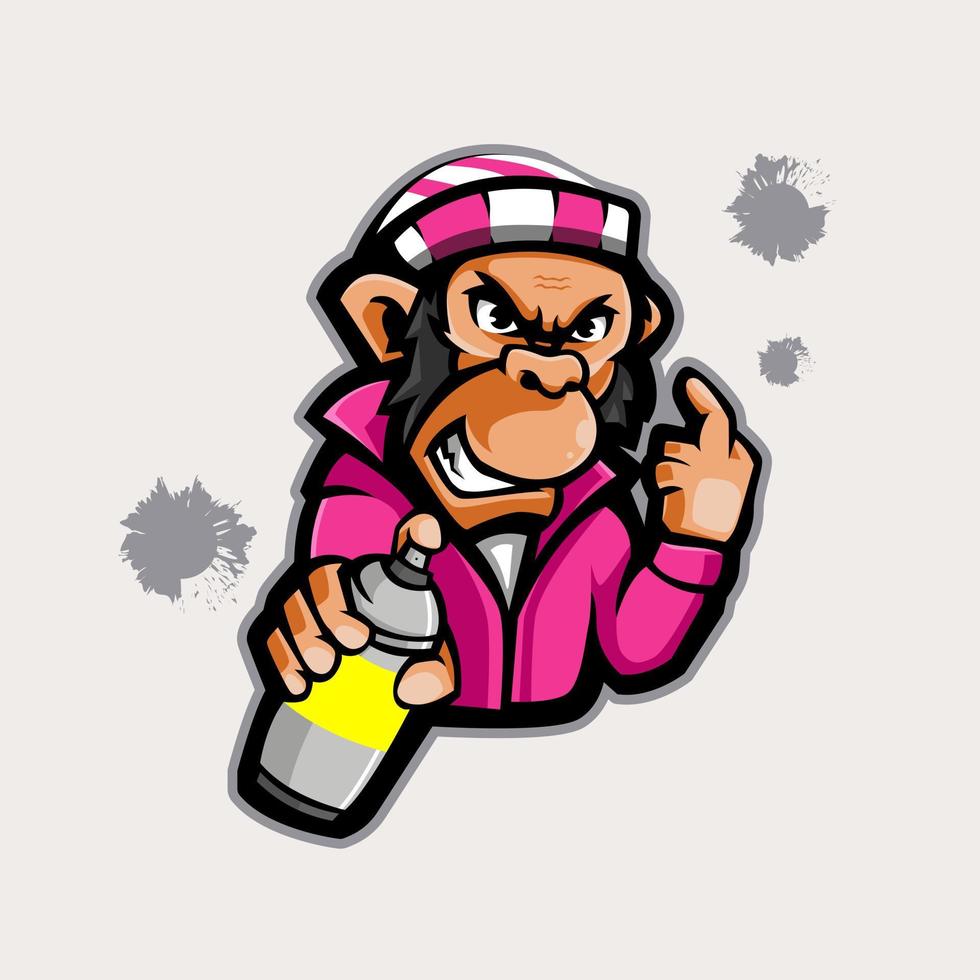 scimmia cartone animato portafortuna logo design illustrazione vettore. disadattato scimmia logo. scimpanzé dipingere vettore