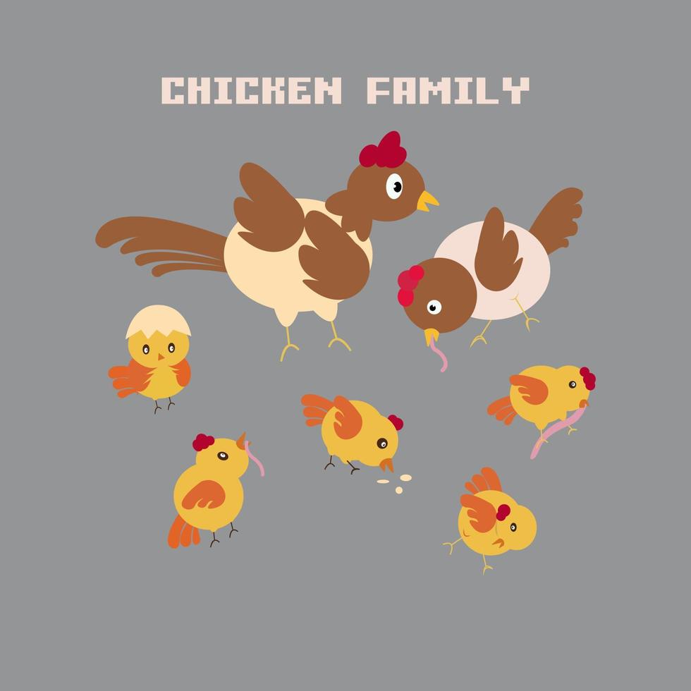 famiglia pollo cartone animato piatto illustrazione vettore