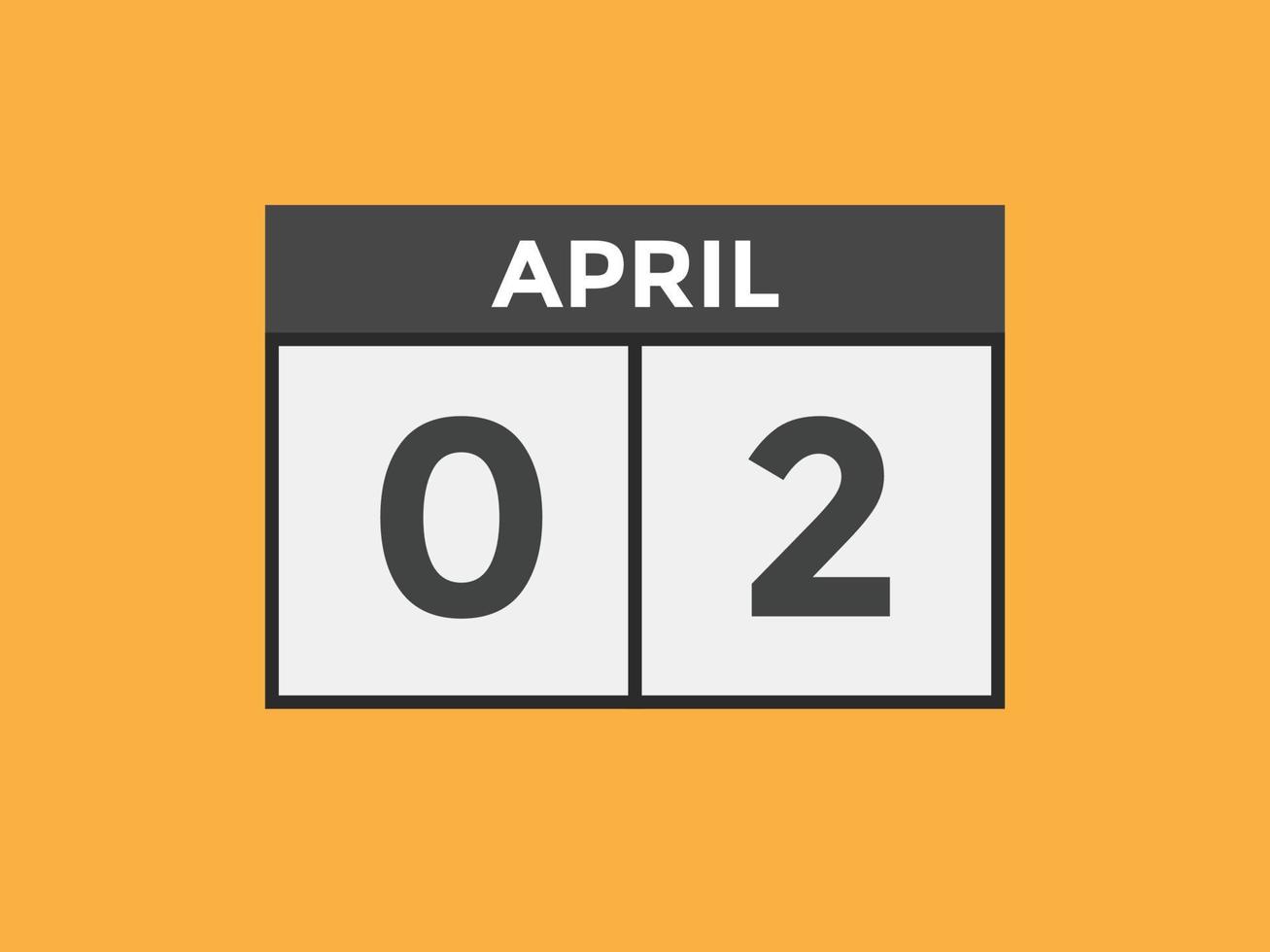 aprile 2 calendario promemoria. 2 ° aprile quotidiano calendario icona modello. calendario 2 ° aprile icona design modello. vettore illustrazione
