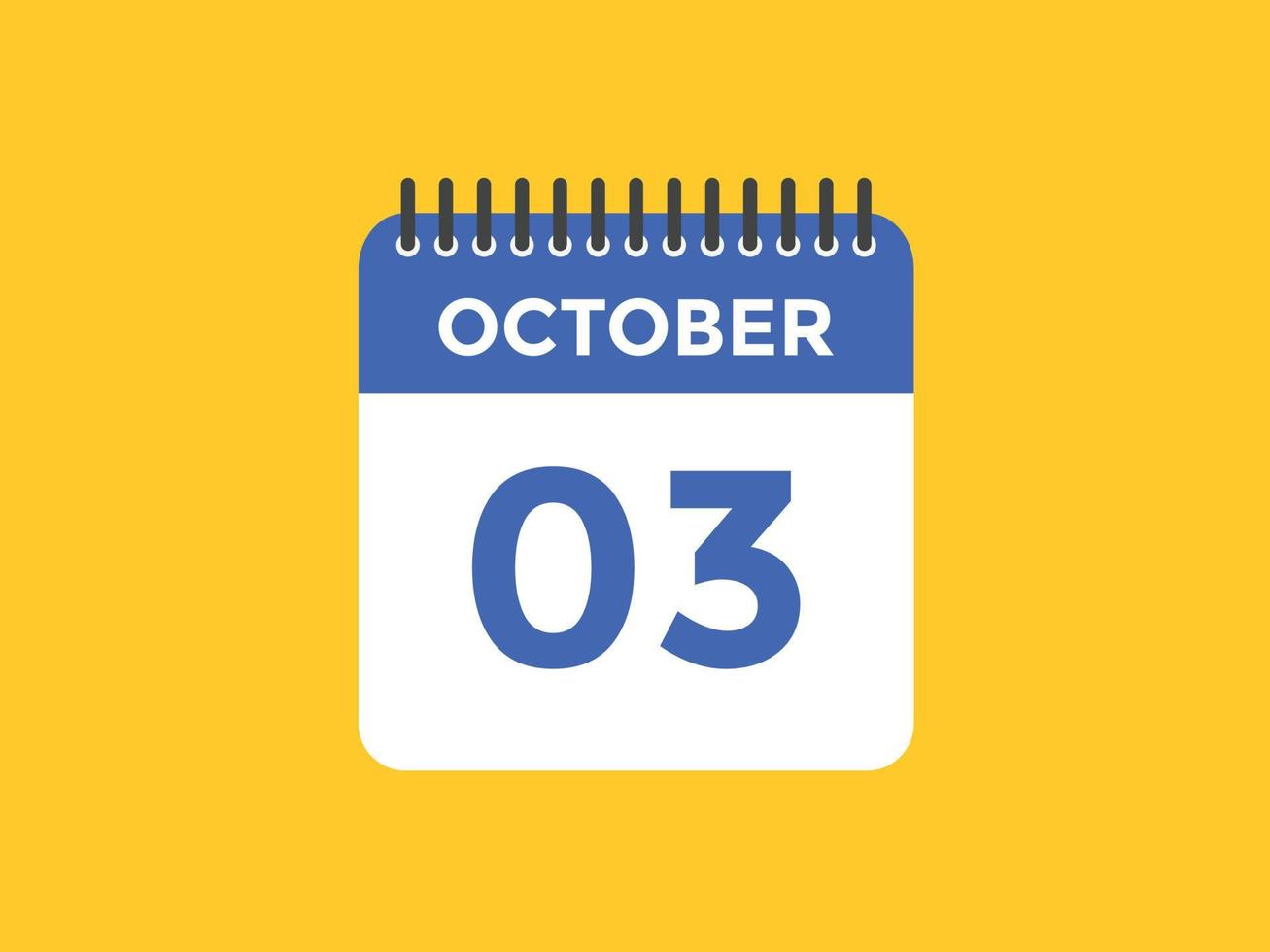 ottobre 3 calendario promemoria. 3 ° ottobre quotidiano calendario icona modello. calendario 3 ° ottobre icona design modello. vettore illustrazione