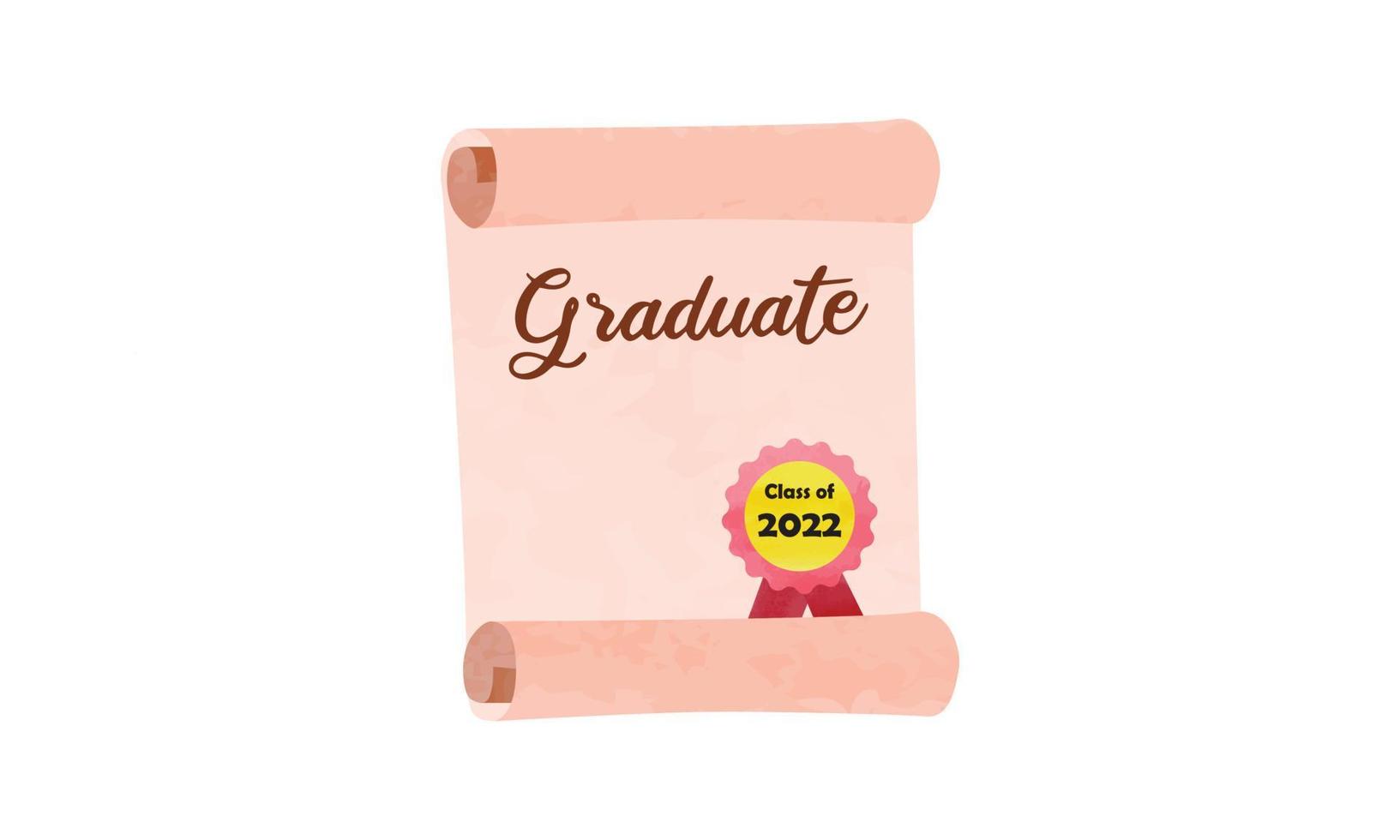 semplice ha aperto la laurea diploma con premio nastro clipart. la laurea diploma acquerello stile vettore illustrazione isolato su bianca. verticale diplomato grado cartone animato mano disegnato. la laurea concetto