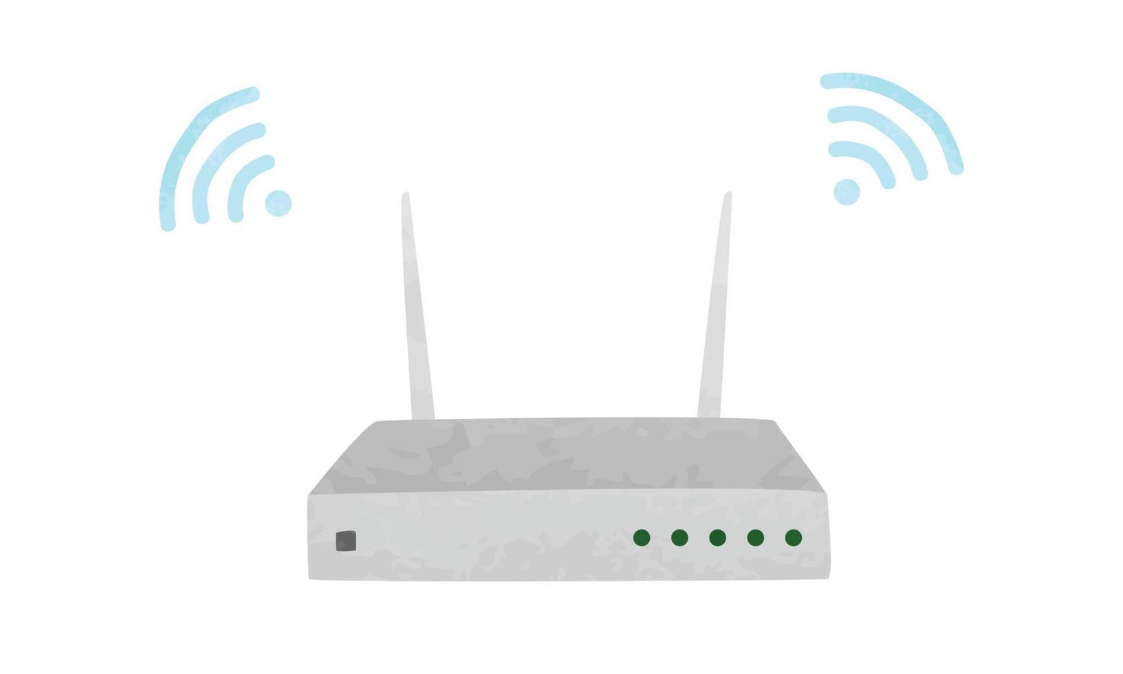 Wi-Fi Rete router clipart. senza fili Rete router con Wi-Fi onda segnale acquerello stile vettore illustrazione isolato su bianca sfondo. senza fili banda larga modem con antenne cartone animato mano disegnato