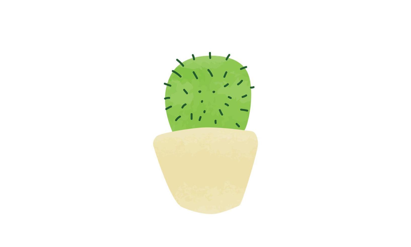 poco cactus clipart. carino mini cactus nel beige vaso di fiori acquerello stile vettore illustrazione isolato su bianca. mini cactus nel ceramica pentola cartone animato mano disegnato scarabocchio stile. tavolo cactus gymno scarabocchio