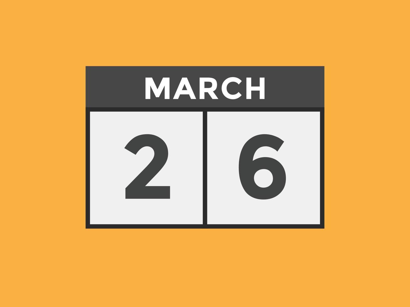 marzo 26 calendario promemoria. 26th marzo quotidiano calendario icona modello. calendario 26th marzo icona design modello. vettore illustrazione