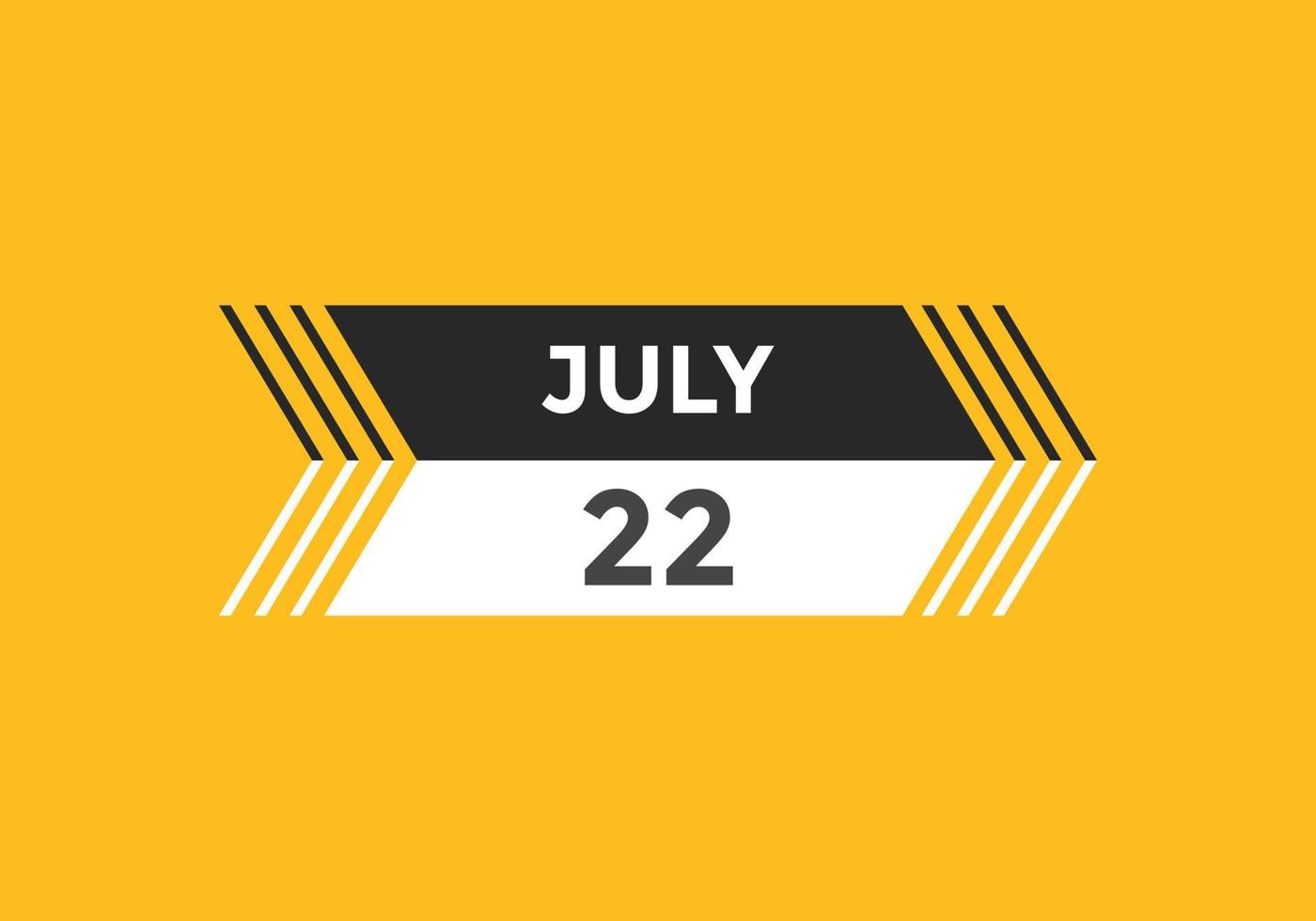 luglio 22 calendario promemoria. 22 luglio quotidiano calendario icona modello. calendario 22 luglio icona design modello. vettore illustrazione