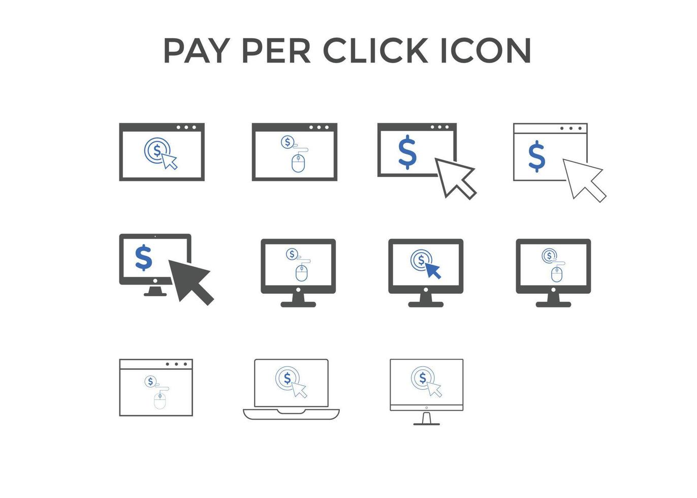 impostato di pagare per clic icone. concetto per seo, pagamento collezione e ragnatela design. ppc icona vettore