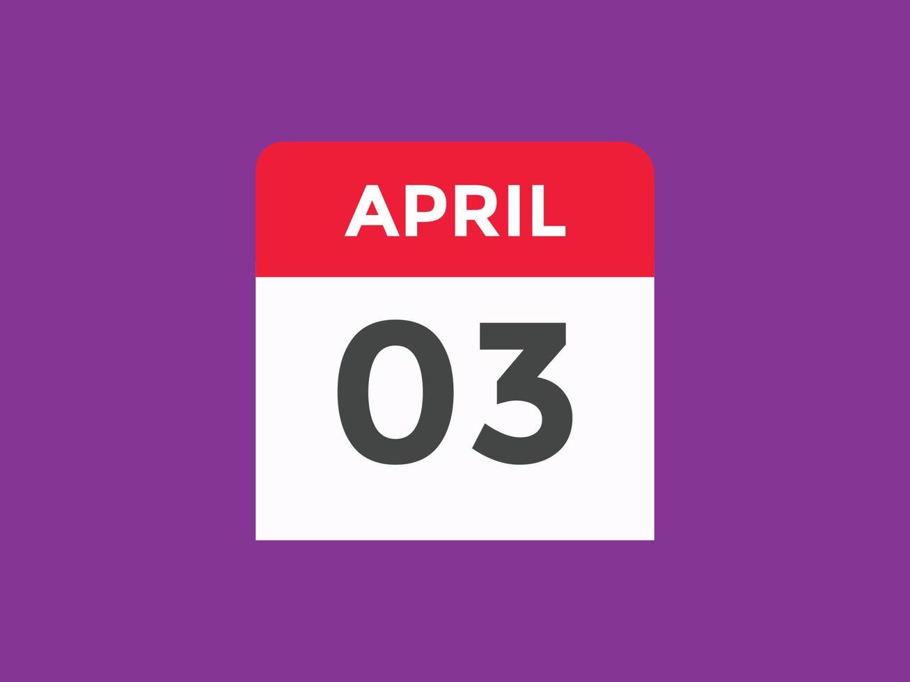 aprile 3 calendario promemoria. 3 ° aprile quotidiano calendario icona modello. calendario 3 ° aprile icona design modello. vettore illustrazione