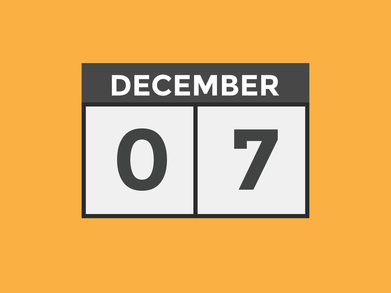 dicembre 7 calendario promemoria. 7 ° dicembre quotidiano calendario icona modello. calendario 7 ° dicembre icona design modello. vettore illustrazione