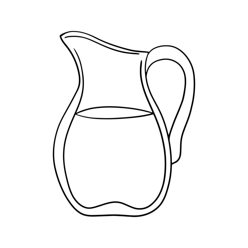 monocromatico immagine, alto bicchiere brocca con latte, succo, vettore illustrazione nel cartone animato stile su un' bianca sfondo