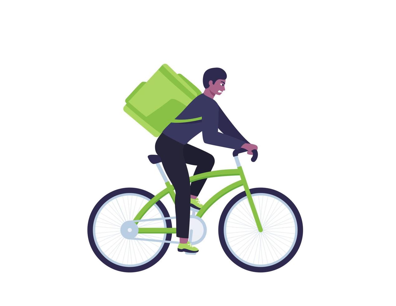 Corriere equitazione bicicletta, consegna lavoratore su bicicletta isolato su bianca, vettore illustrazione