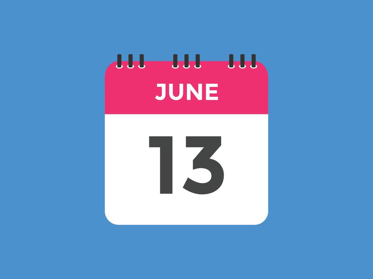 giugno 13 calendario promemoria. 13 ° giugno quotidiano calendario icona modello. calendario 13 ° giugno icona design modello. vettore illustrazione