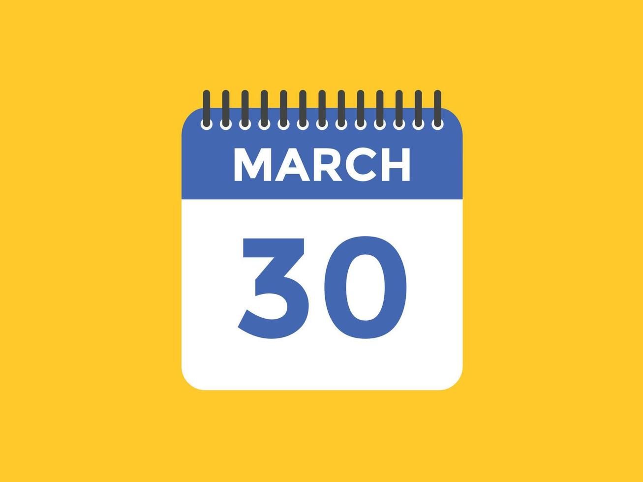 marzo 30 calendario promemoria. 30 marzo quotidiano calendario icona modello. calendario 30 marzo icona design modello. vettore illustrazione