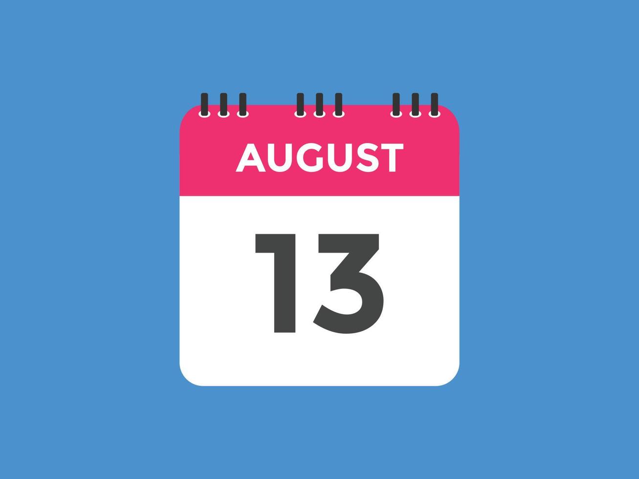 agosto 13 calendario promemoria. 13 ° agosto quotidiano calendario icona modello. calendario 13 ° agosto icona design modello. vettore illustrazione