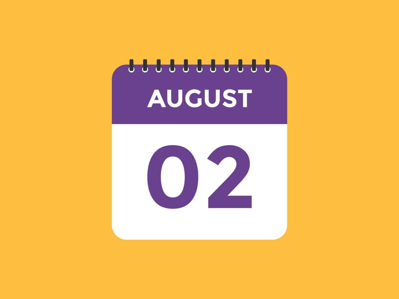 agosto 2 calendario promemoria. 2 ° agosto quotidiano calendario icona modello. calendario 2 ° agosto icona design modello. vettore illustrazione