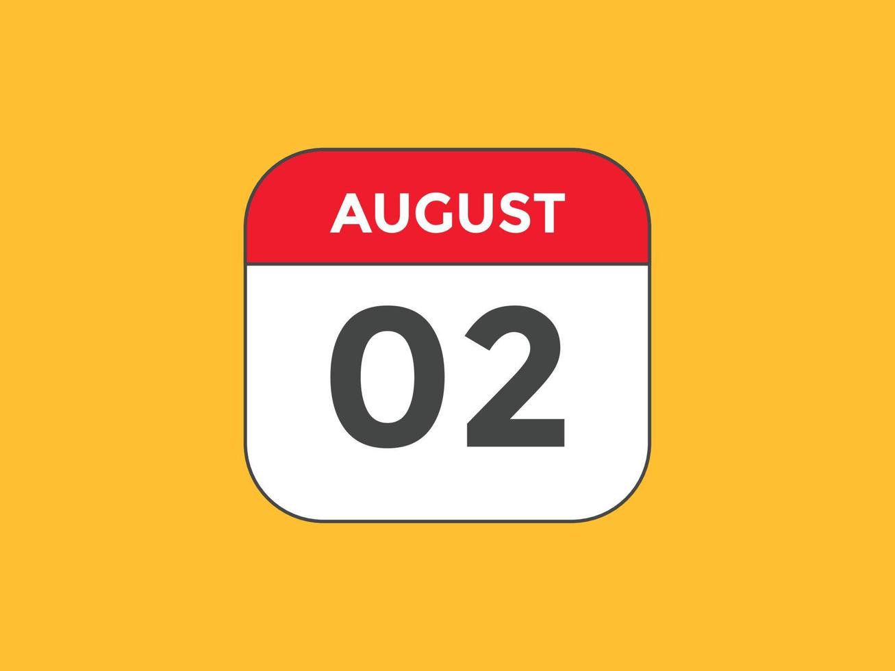 agosto 2 calendario promemoria. 2 ° agosto quotidiano calendario icona modello. calendario 2 ° agosto icona design modello. vettore illustrazione