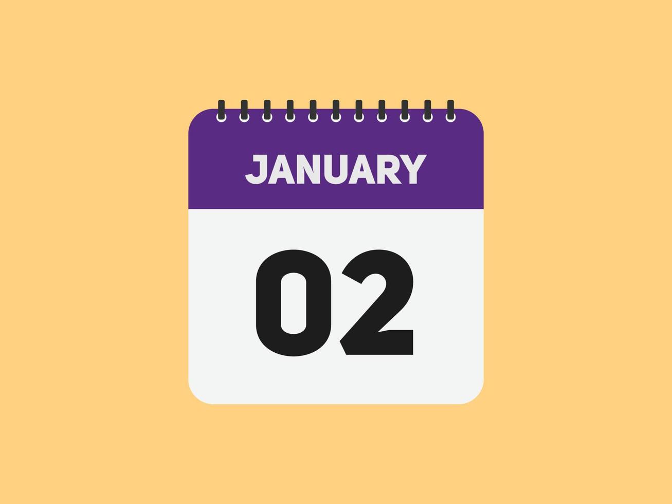 gennaio 2 calendario promemoria. 2 ° gennaio quotidiano calendario icona modello. calendario 2 ° gennaio icona design modello. vettore illustrazione