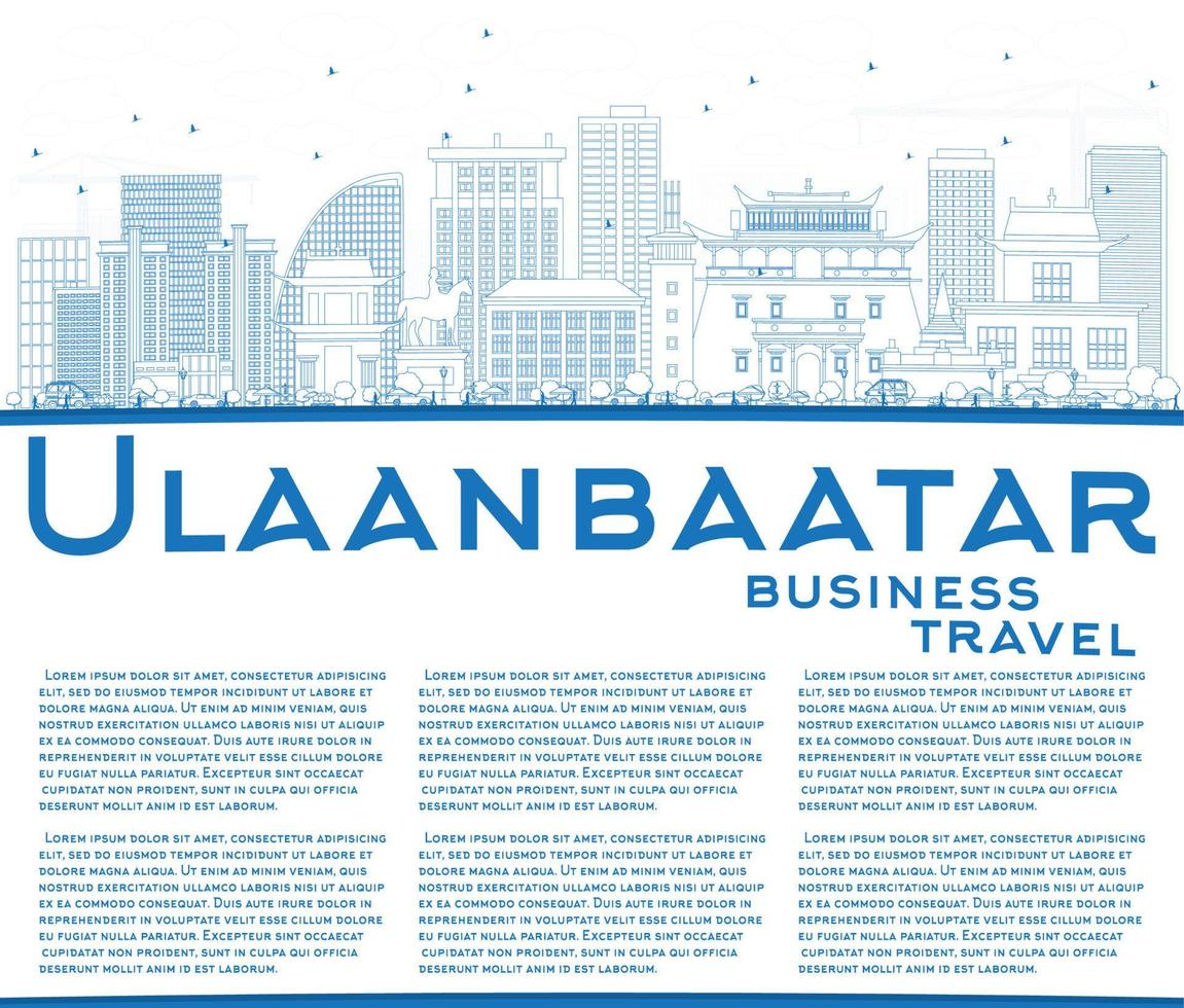 schema ulaanbaatar orizzonte con blu edifici e copia spazio. vettore