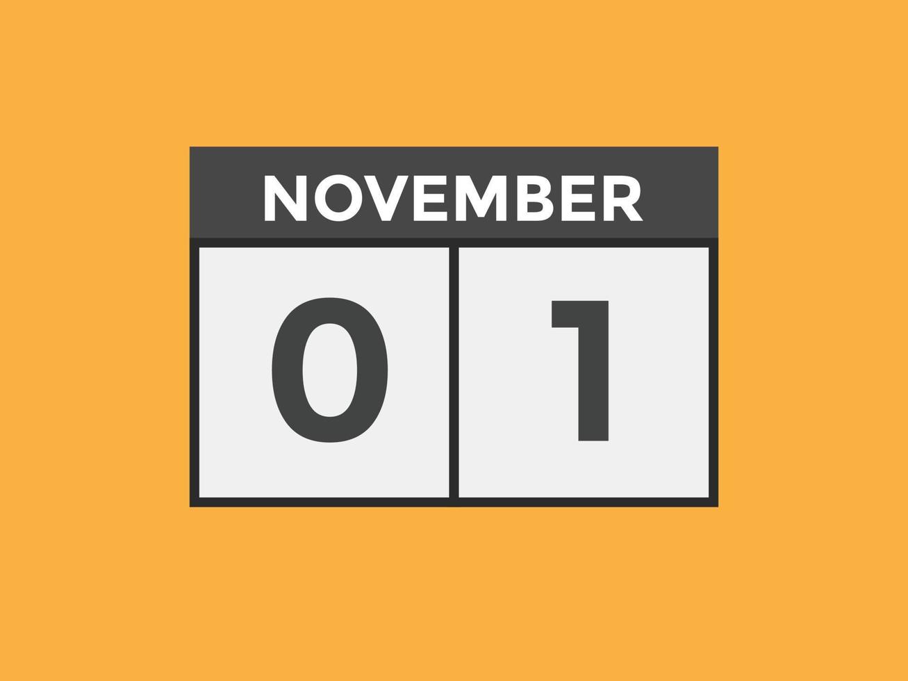 novembre 1 calendario promemoria. 1 ° novembre quotidiano calendario icona modello. calendario 1 ° novembre icona design modello. vettore illustrazione