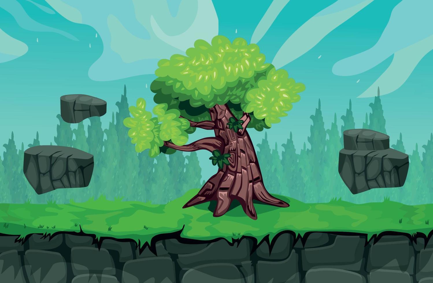 paesaggio grande albero gioco sfondo cartone animato vettore , gioco design natura risorsa