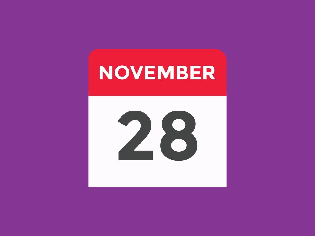 novembre 28 calendario promemoria. 28th novembre quotidiano calendario icona modello. calendario 28th novembre icona design modello. vettore illustrazione
