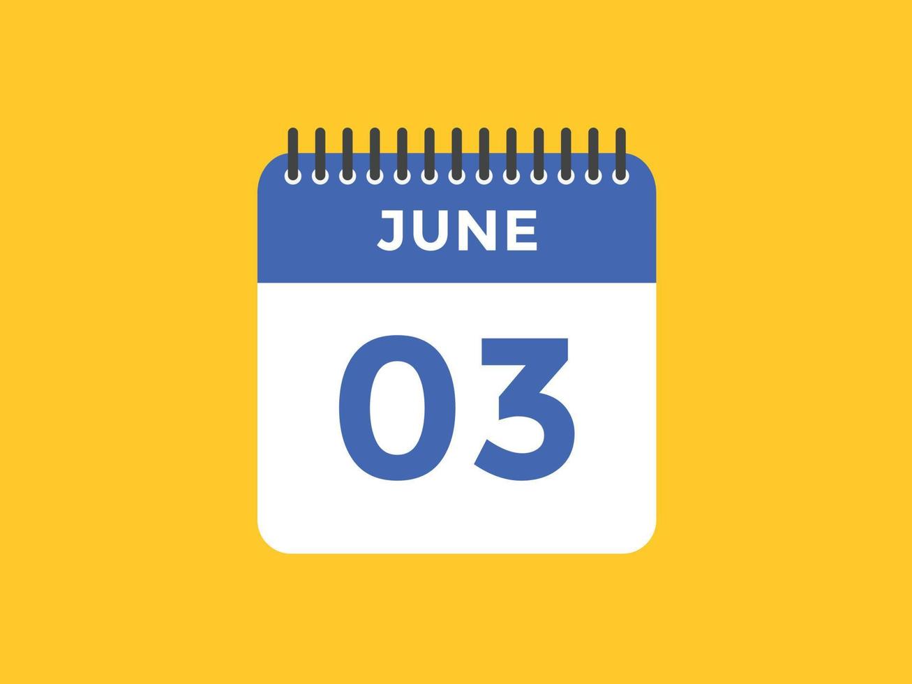 giugno 3 calendario promemoria. 3 ° giugno quotidiano calendario icona modello. calendario 3 ° giugno icona design modello. vettore illustrazione