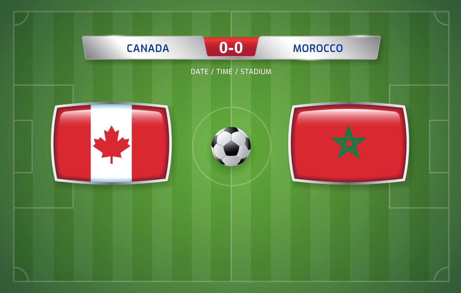 Canada vs Marocco tabellone segnapunti trasmissione modello per sport calcio torneo 2022 e calcio campionato vettore illustrazione