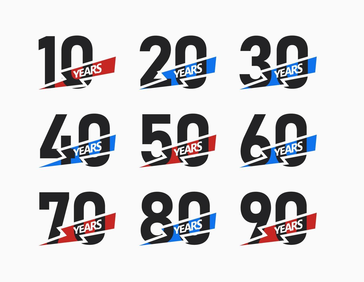 anniversario numeri con scintilla nastro icona impostare, giubileo anni grafico design per congratulazione e invito carta, compleanno manifesto, striscione, logo. vettore illustrazione.