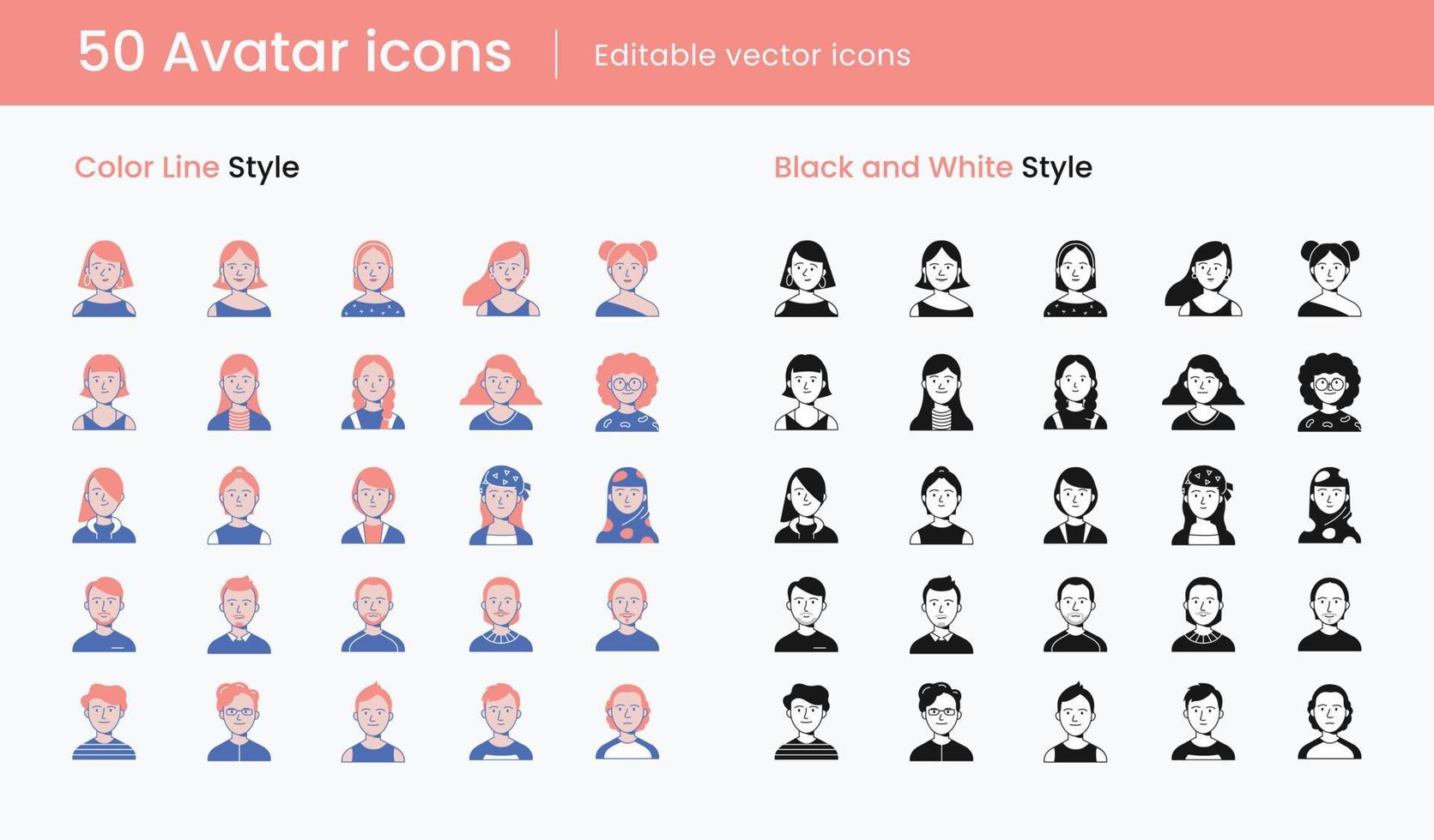 50 avatar icone impostato vettore