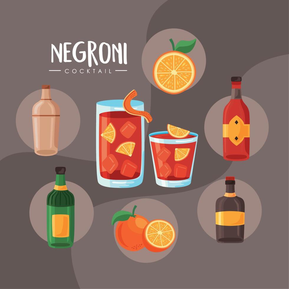 negroni lettering e ingredienti vettore