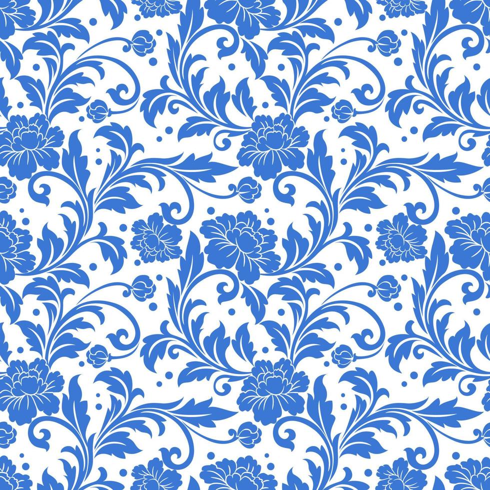 blu monocromatico fiore ornamento senza soluzione di continuità modello. vettore