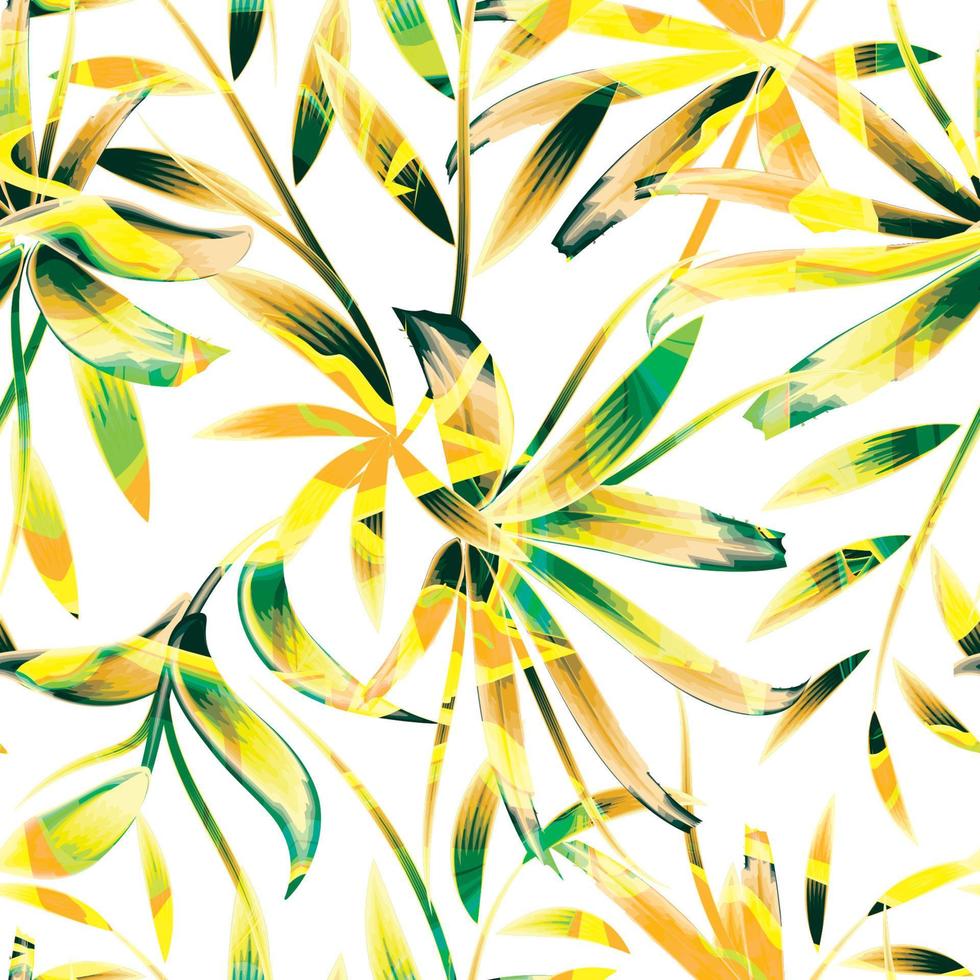 colorato astratto tropicale bambù le foglie senza soluzione di continuità modello con impianti e fogliame su bianca sfondo. tropicale sfondo. natura sfondo. naturale sfondo. tessuto stampe struttura. estate design vettore