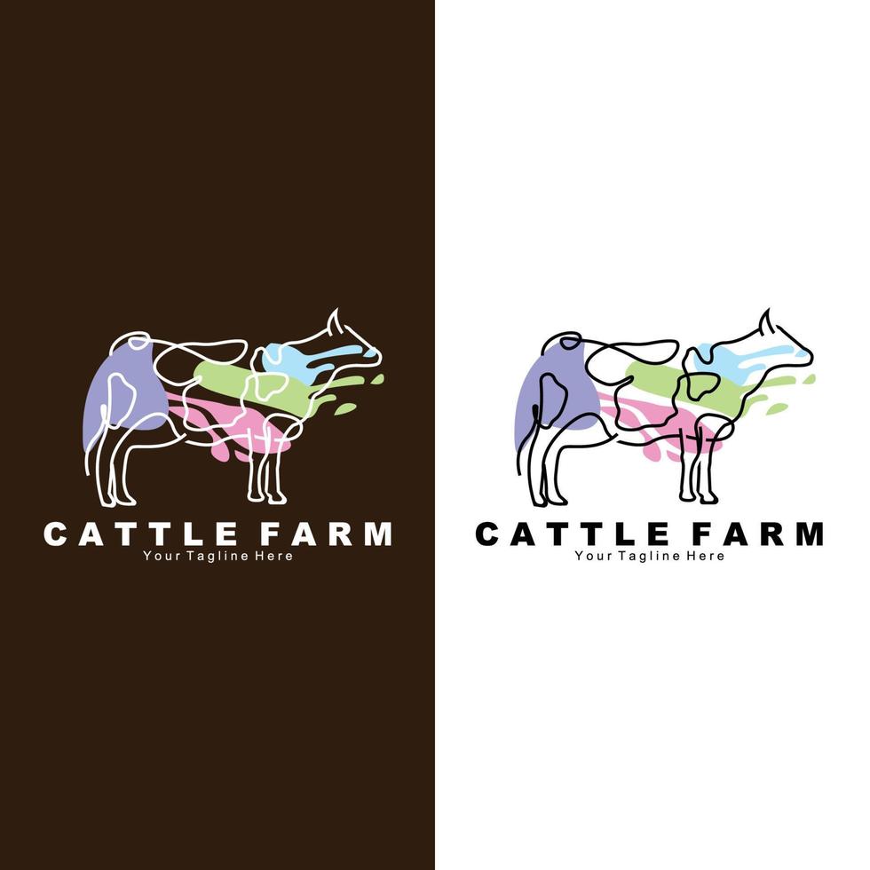 logo animale di mucca, allevamento di bovini, disegno di illustrazione di animali da allevamento di latte vettore