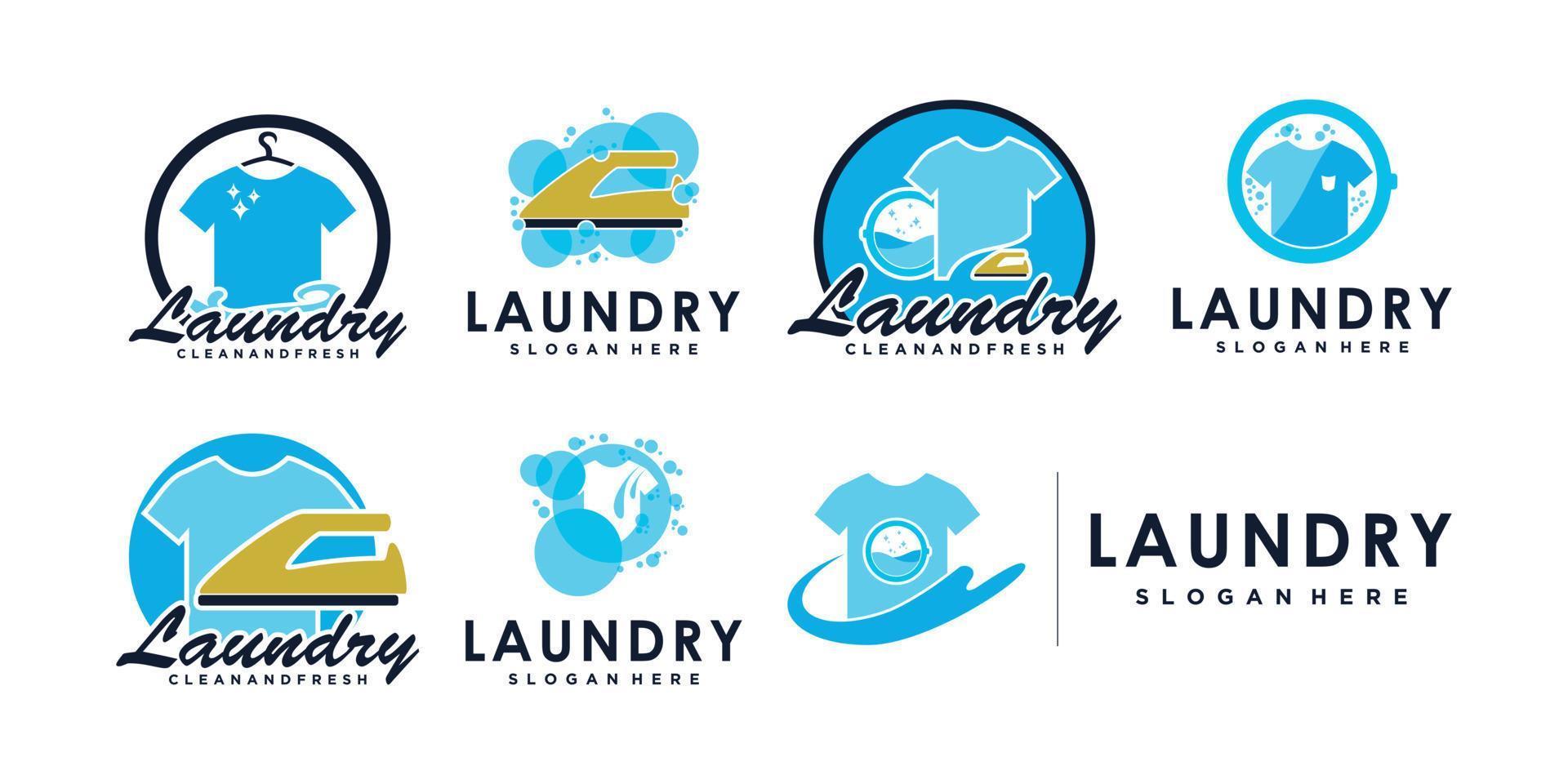 impostato di lavanderia logo design fascio per stoffa lavare attività commerciale icona con creativo concetto premio vettore
